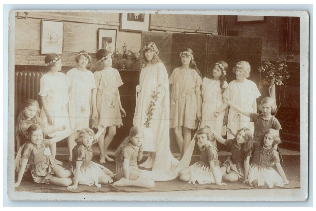 c1910's Flowers Girls Dress Pageant England United Kingdom RPPC Photo Postcard