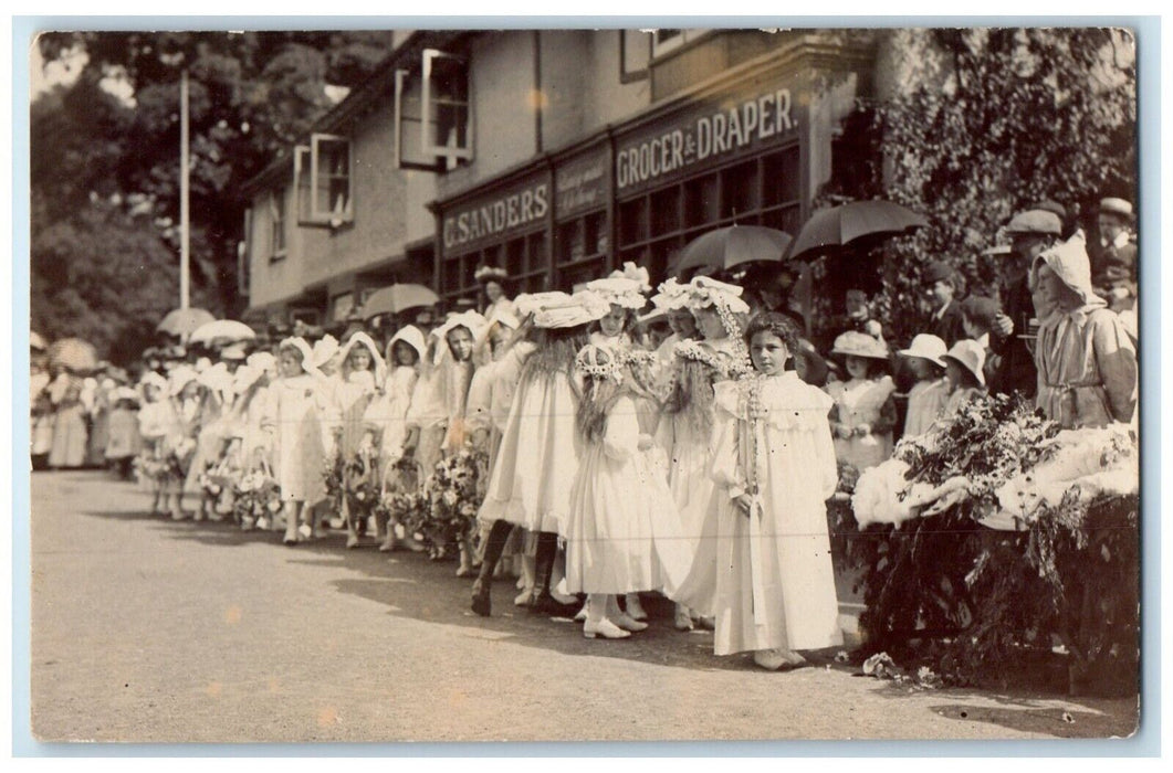 c1910's Grocery Store Flower Girl Parade Shere England RPPC Photo Postcard