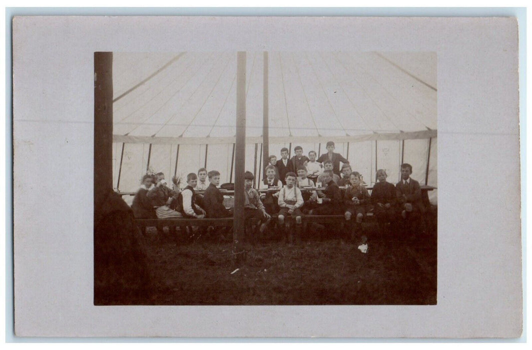 Children In Large Tent Picnic England United Kingdom UK RPPC Photo Postcard