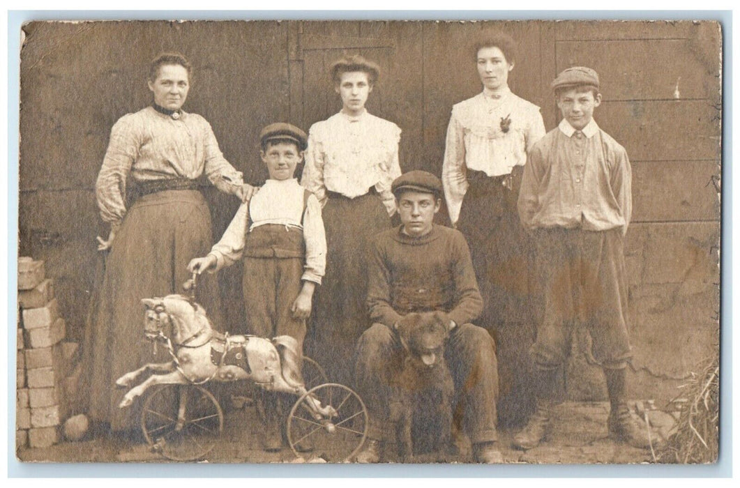 Family Horse Tricycle Albrighton England United Kingdom UK RPPC Photo Postcard