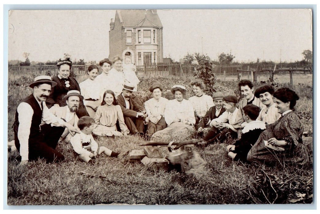Family Of Walthamstow England Picnic United Kingdom UK RPPC Photo Postcard