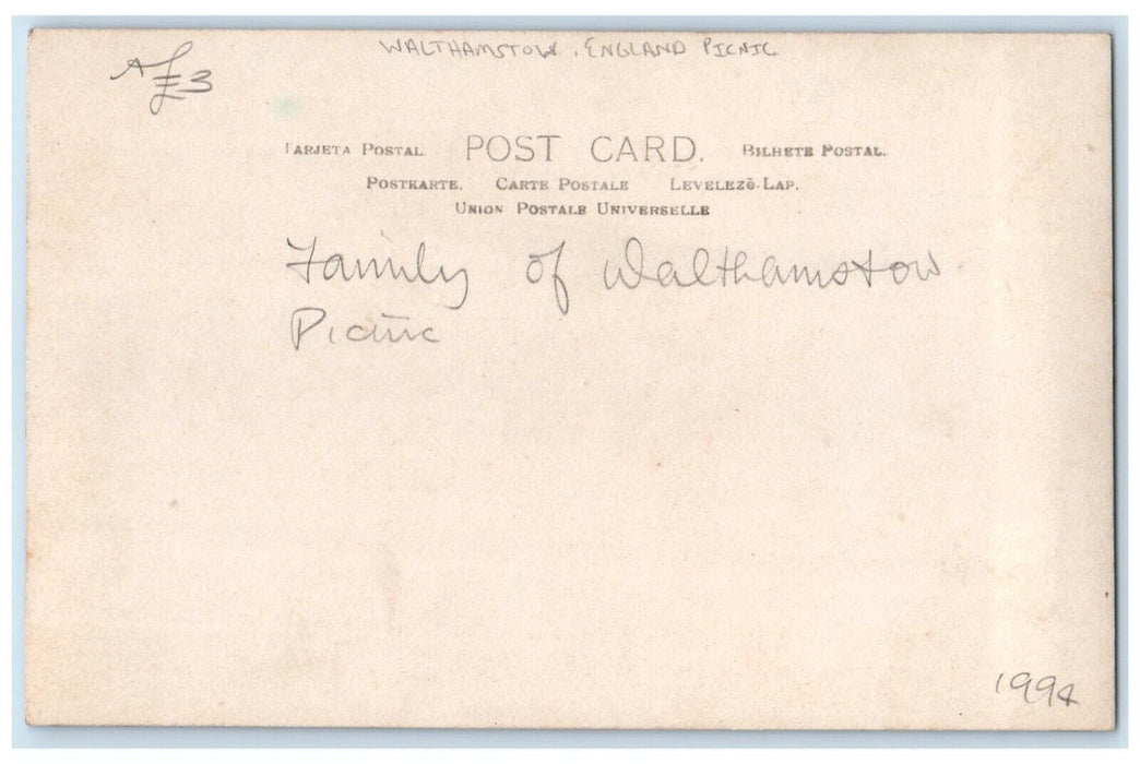 Family Of Walthamstow England Picnic United Kingdom UK RPPC Photo Postcard