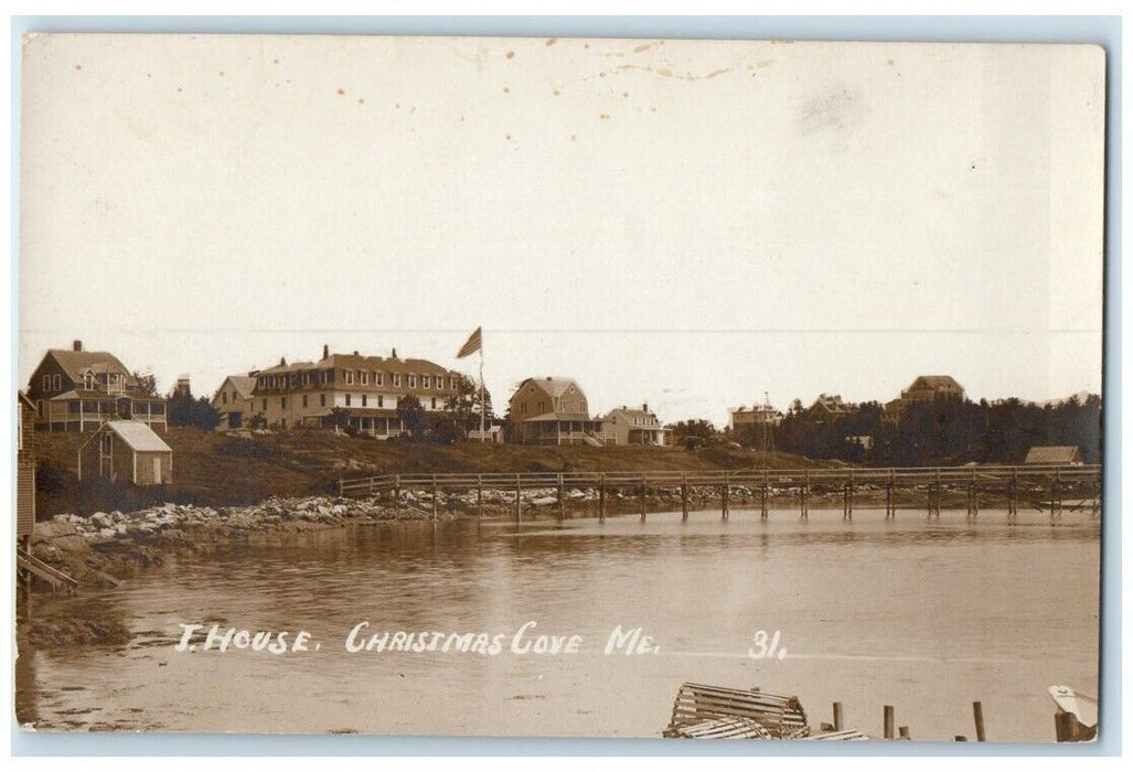 c1910's J. House Residence Crab Cage Christmas Cove ME RPPC Photo Postcard