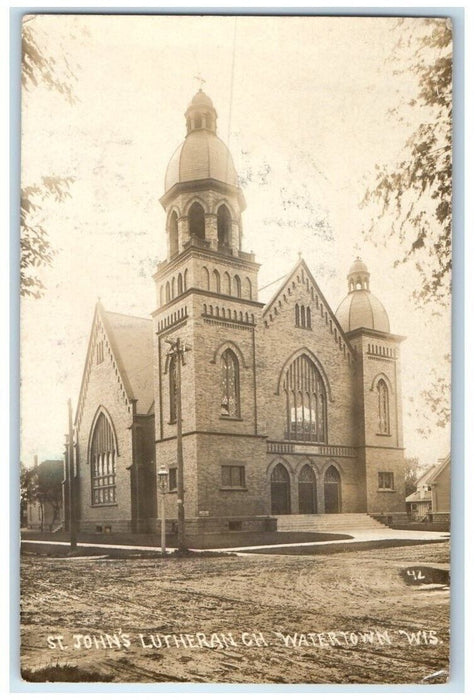 1914 St. John's Lutheran Church Watertown Wisconsin WI RPPC Photo Postcard