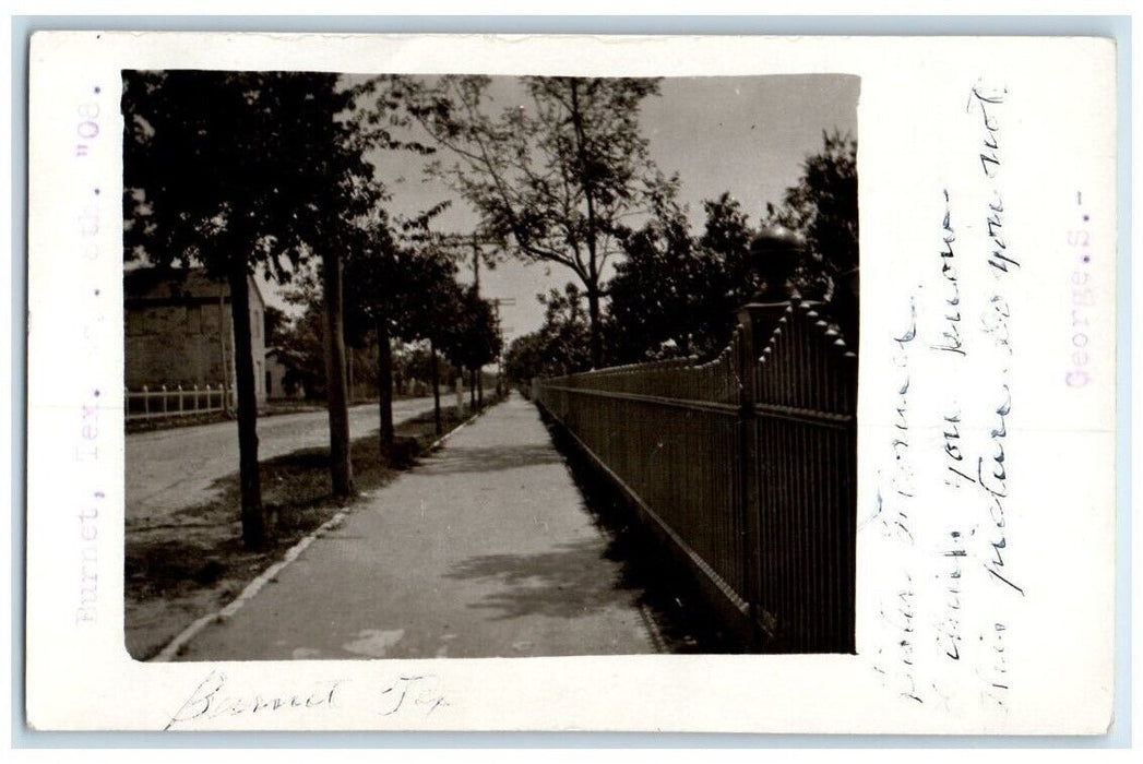 1908 Sidewalk Street Residence Fence View Burnet Texas TX RPPC Photo Postcard