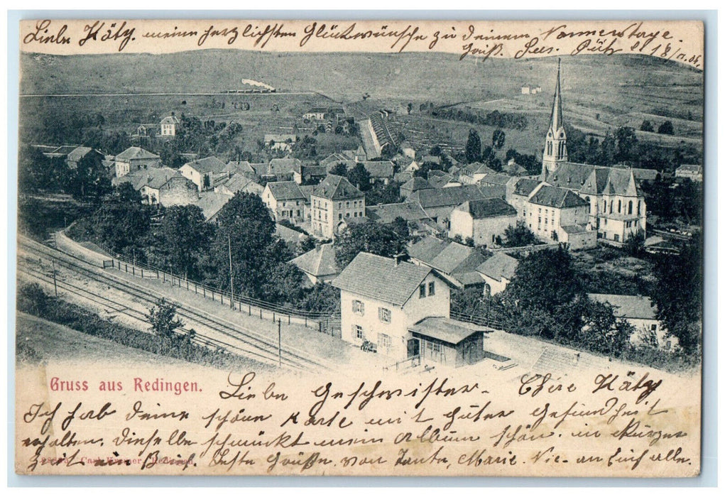 c1905 Railroad View Greetings from Redingen Luxembourg Antique Posted Postcard