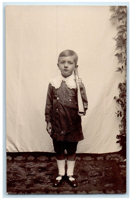 c1910's Boy With Rifle Gun Toy England United Kingdom UK RPPC Photo Postcard