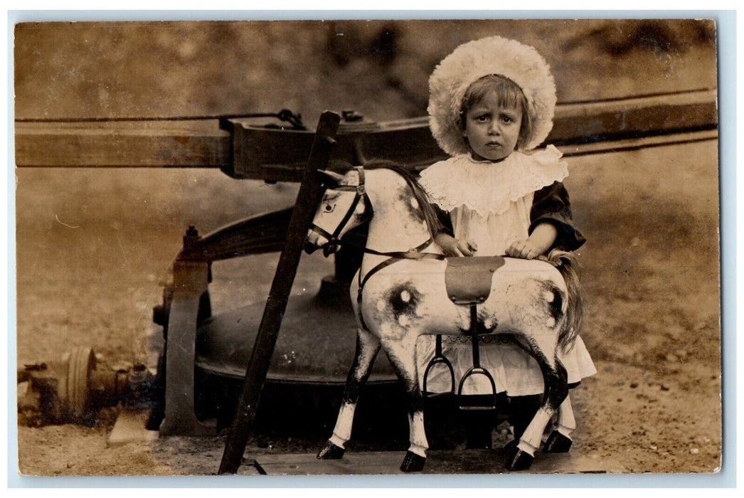 c1910's Little Girl Horse Toy England United Kingdom UK RPPC Photo Postcard