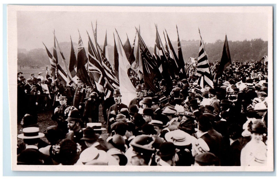 c1910's Military Parade Soldiers Flags WWI England UK RPPC Photo Postcard