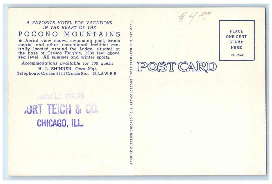 c1950's Birds Eye View Of  Onawa Lodge Mountainhome Pennsylvania PA Postcard