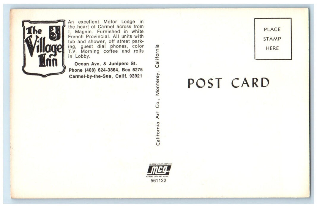 The Village Inn Motel Hotel Cars Carmel By The Sea California CA Postcard