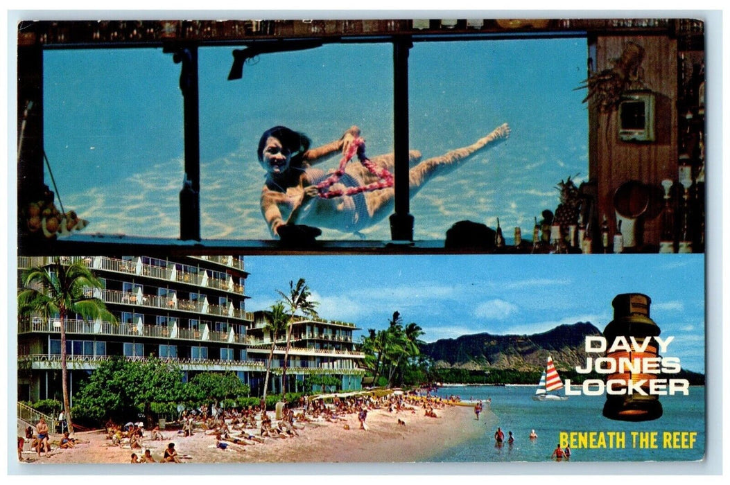 Davy Jones Locker Beneath The Reef Hotel Beach Waikiki Hawaii HI Postcard