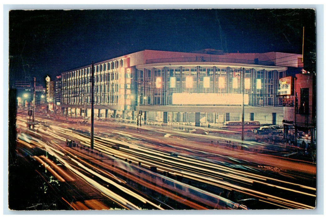 c1950's The Super-Cinerama and Quezon Boulevard at Night Philippines Postcard