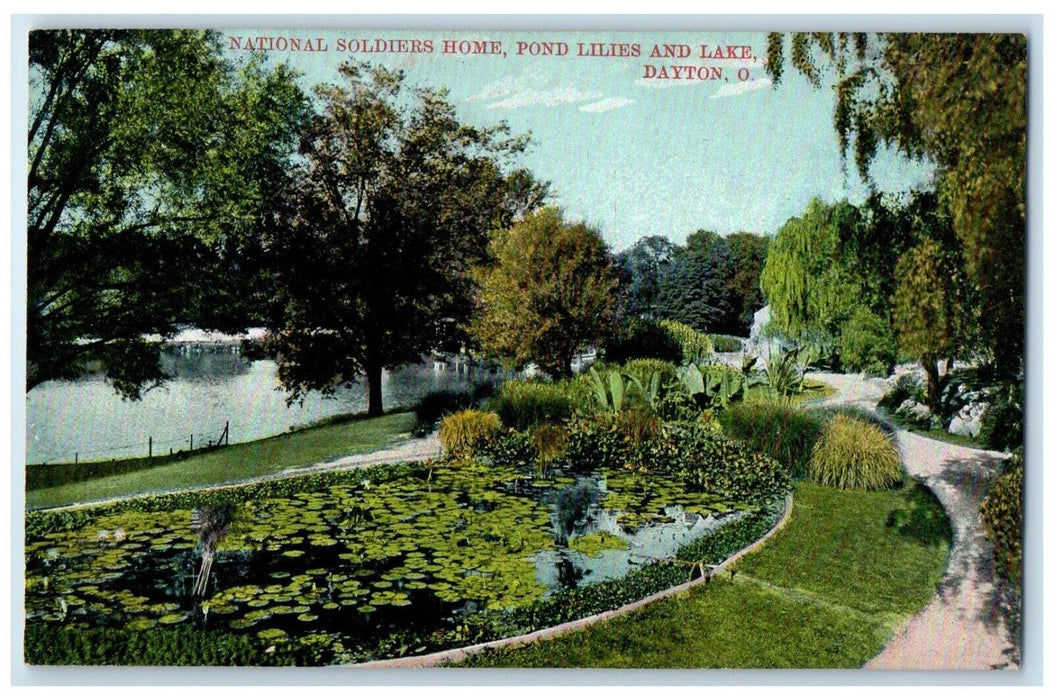 1910 Scenic View National Soldiers Home Pond Lilies Lake Dayton Ohio OH Postcard