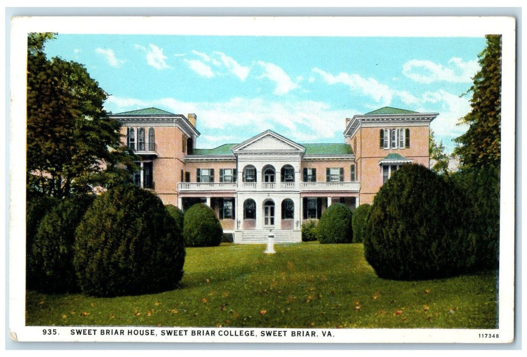 1920 Front View Sweet Briar House Building Sweet Briar College Virginia Postcard