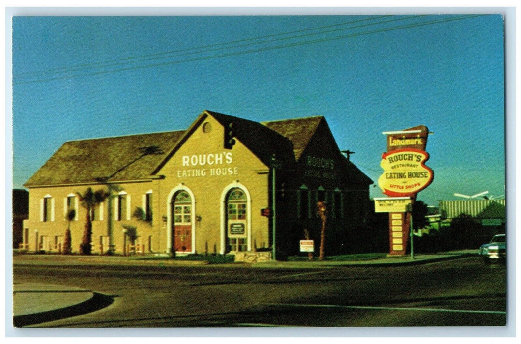 c1950's Rough's Eating House Car Scene Street Mesa Arizona AZ Vintage Postcard