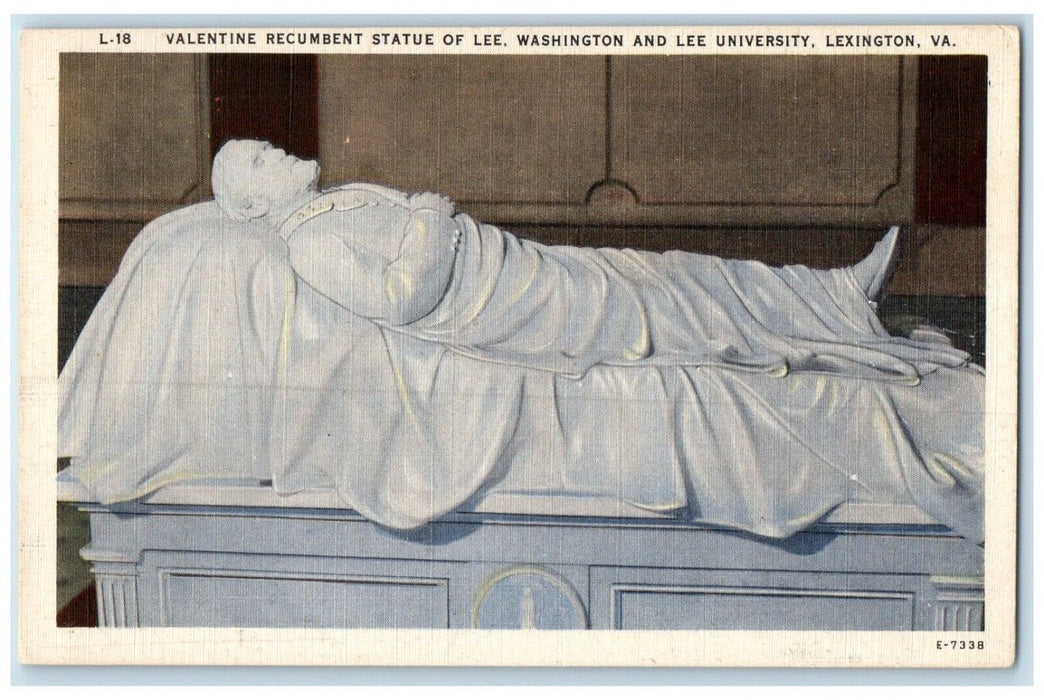 1940 Valentine Recumbent Statute Lee Washington Lee Campus Lexington VA Postcard