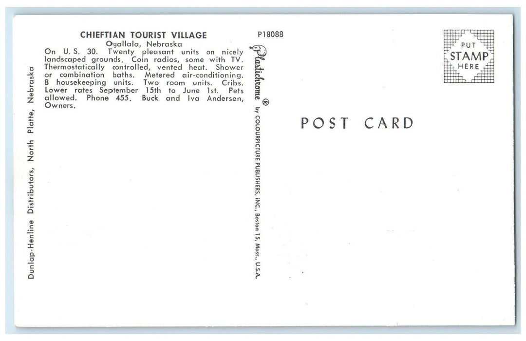 c1950's View Of Chieftian Tourist Village Ogallala Nebraska NE Vintage Postcard