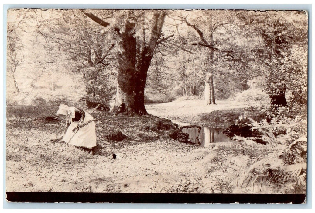 c1910's Woman Forest Scene Boscombe Bournemouth England UK RPPC Photo Postcard