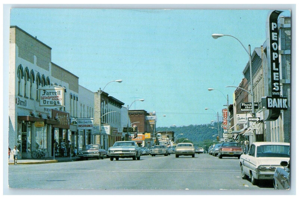 c1960 Praire Du Chien Main street Classic Cars Buildings Road Wisconsin Postcard