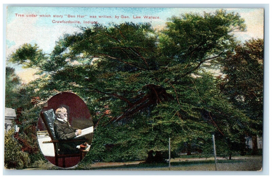 1910 Tree Under Story Ben Hur Gen Lew Wallace Crawfordsville Indiana IN Postcard