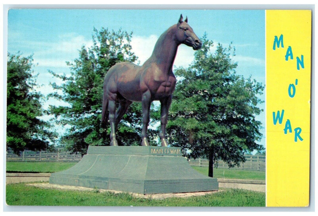 c1960 Man O'War Statue Faraway Farm Horse Sculpture Lexington Kentucky Postcard