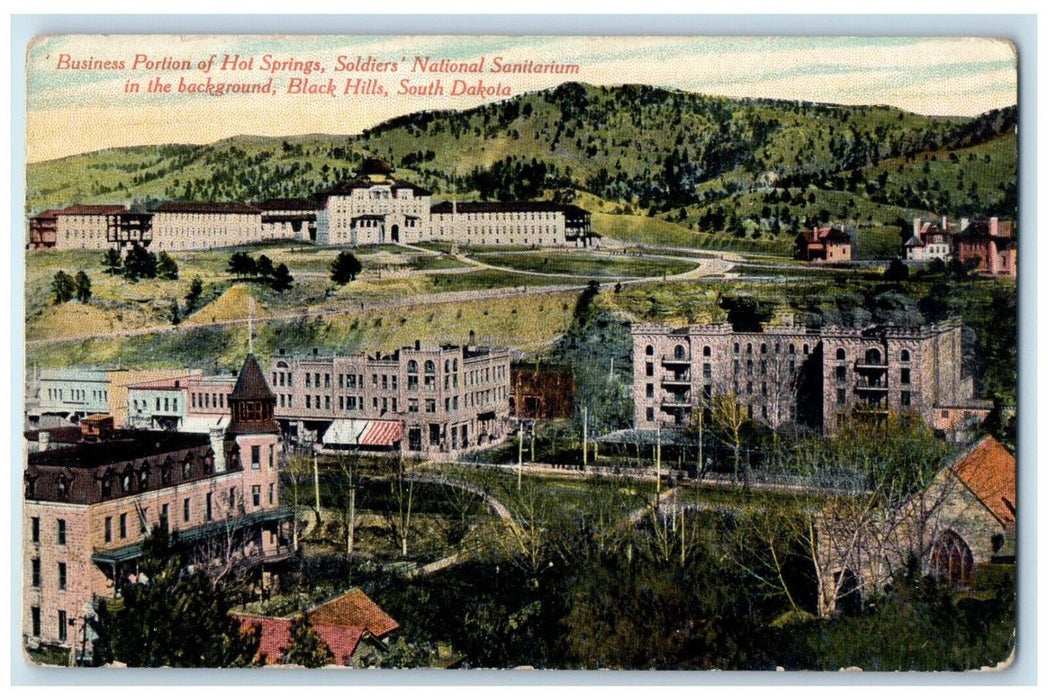 c1910 Business Portion Hot Springs Soldiers Sanitarium Black Hills SD Postcard