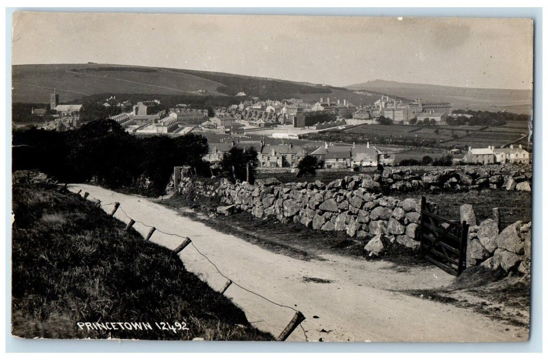 c1910's Bird's Eye View Of Princetown England UK, Road Scene RPPC Photo Postcard