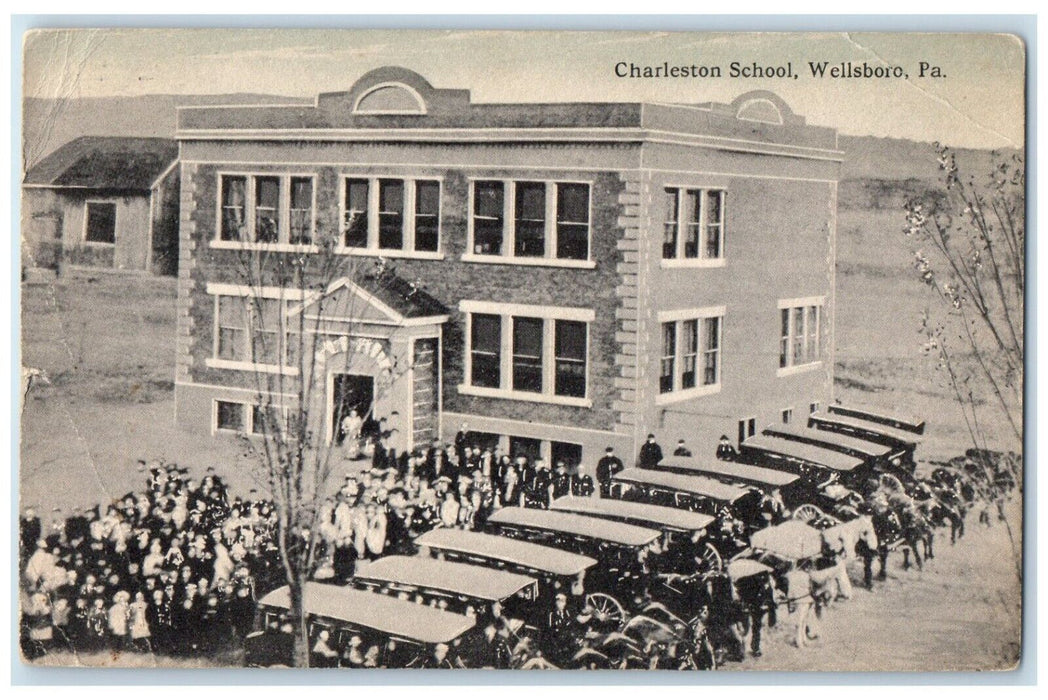 1916 Charleston School Horse Carriage Wellsboro Pennsylvania PA Antique Postcard