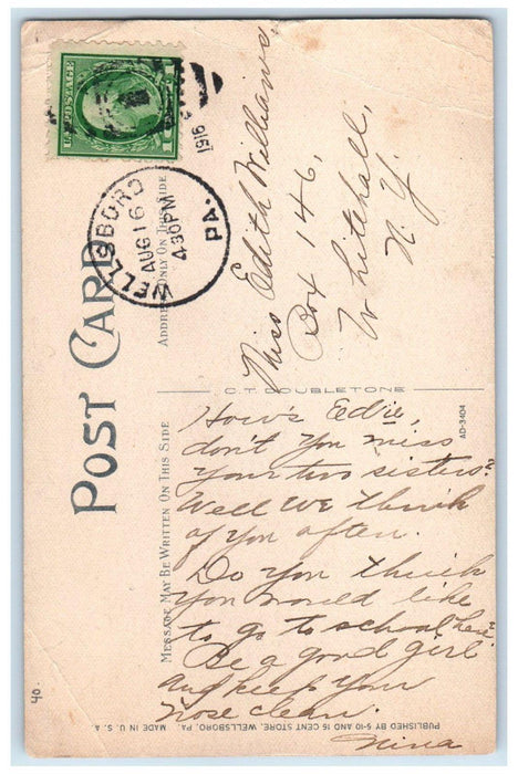 1916 Charleston School Horse Carriage Wellsboro Pennsylvania PA Antique Postcard