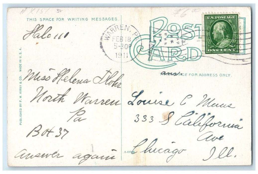 1911 Bird's Eye View Of State Hospital Warren Pennsylvania PA Antique Postcard