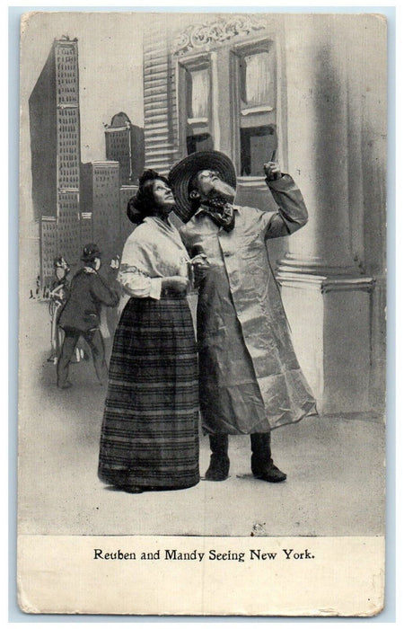 1908 Reuben And Mandy Seeing New York Shamut Colma CA, Hillbilly DPO Postcard