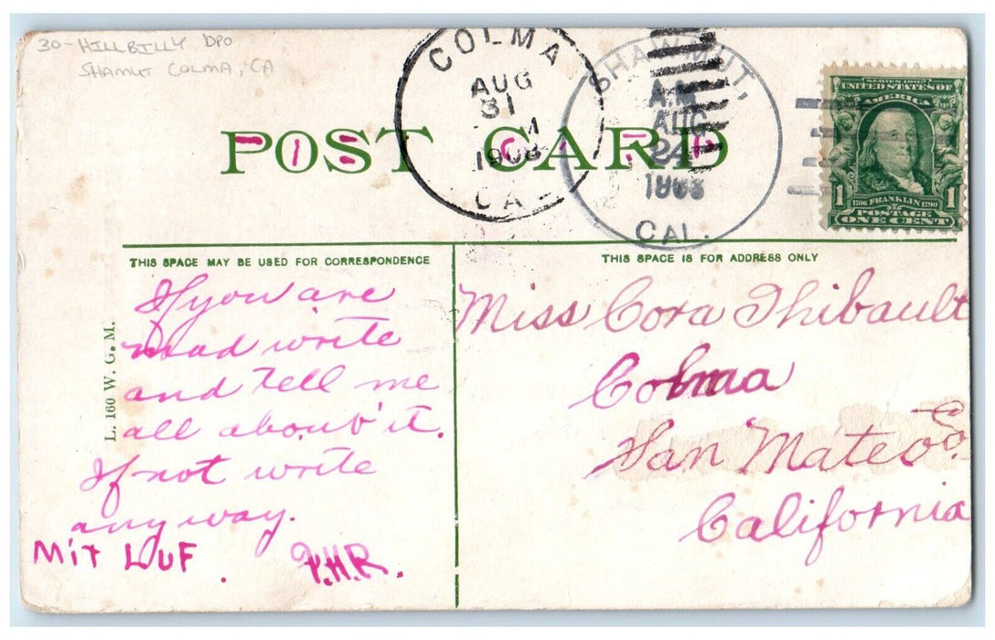 1908 Reuben And Mandy Seeing New York Shamut Colma CA, Hillbilly DPO Postcard