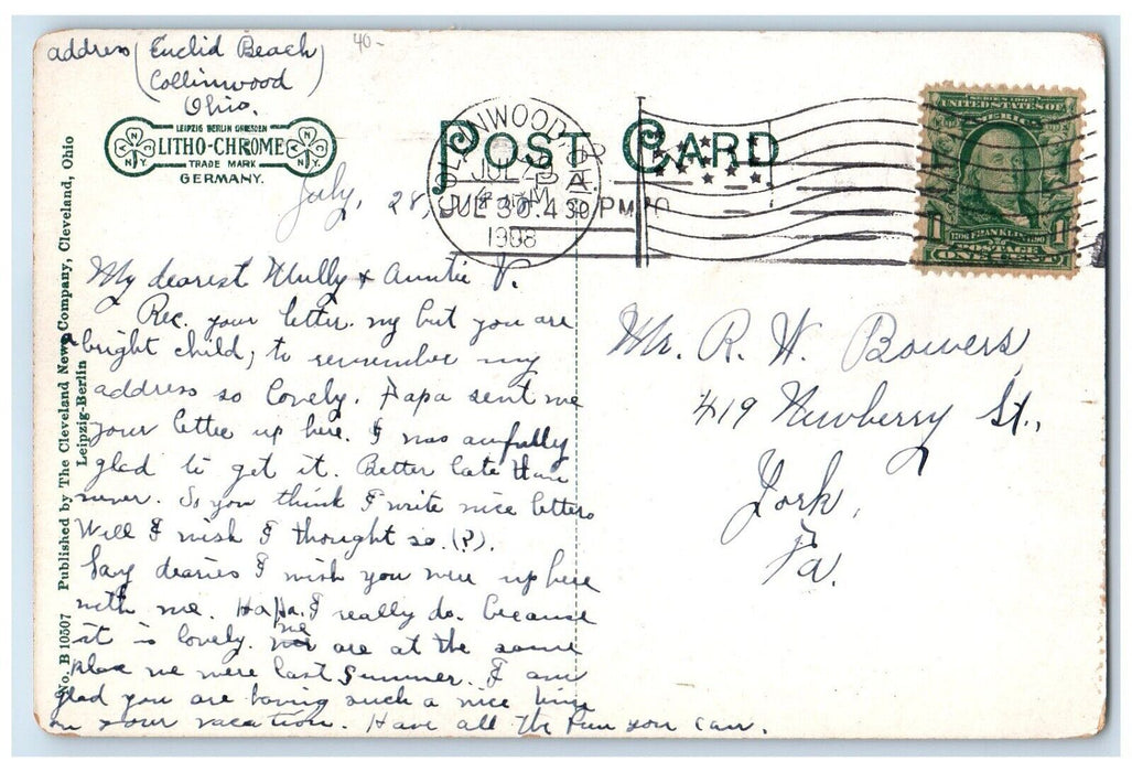 1908 Camping Grounds At Euclid Beach Cleveland Colinwood Ohio OH Posted Postcard
