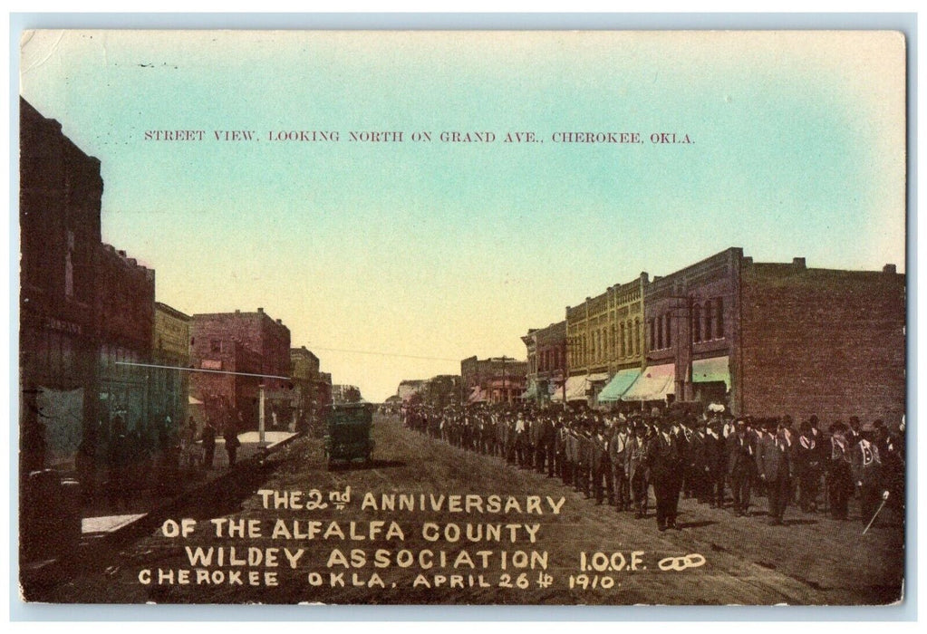 Street View Looking North On Grand Ave. IOOF Cherokee Oklahoma OK Postcard