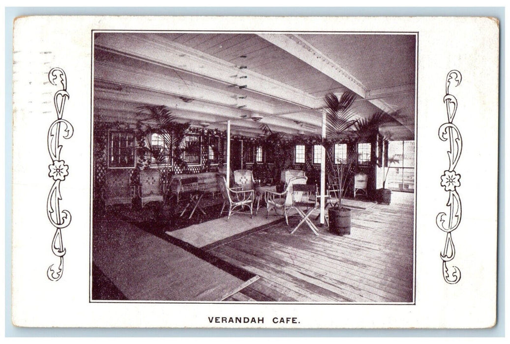 1914 Verandah Cafe Interior View SS Vauban New York NY Posted Antique Postcard