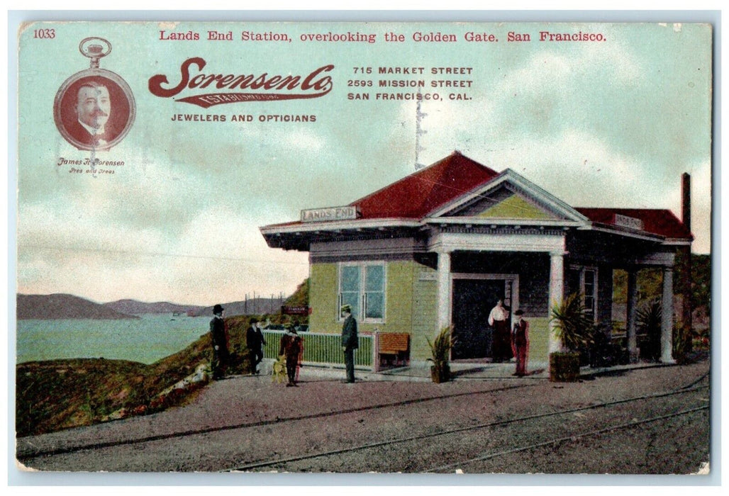 1913 Lands End Station Depot Railroad Golden Gate San Francisco CA Postcard