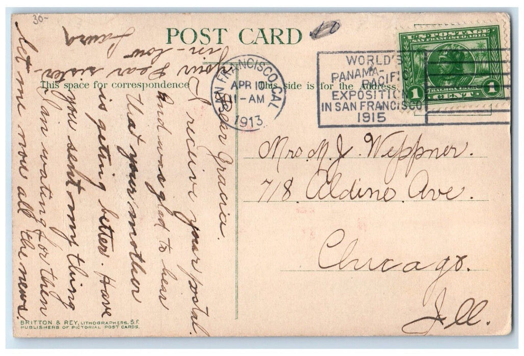 1913 Lands End Station Depot Railroad Golden Gate San Francisco CA Postcard