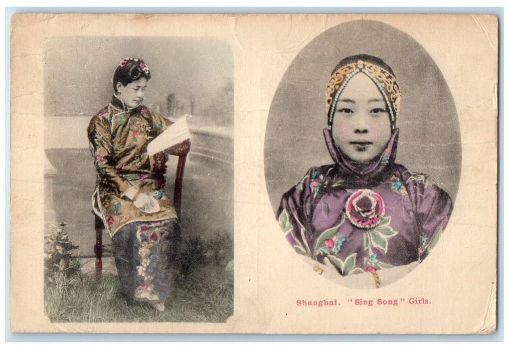 c1910's Shanghai Sing Song Girl China US Post Office Service Antique Postcard