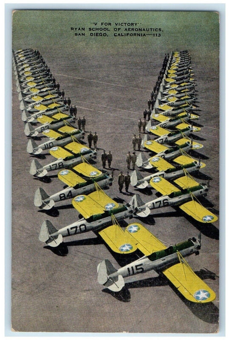 c1940 Victory Ryan School Aeronautics Jet Planes San Diego California Postcard