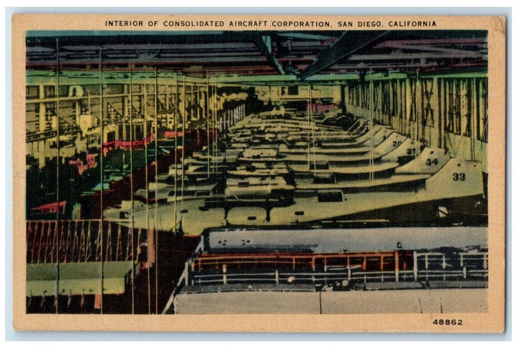 c1940 Interior Consolidated Aircraft Corporation San Diego California Postcard