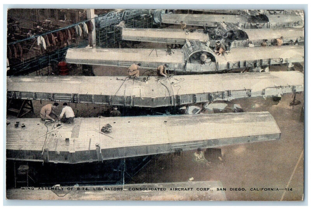 c1940 Wing Assembly Liberators Aircraft Corp. San Diego California CA Postcard