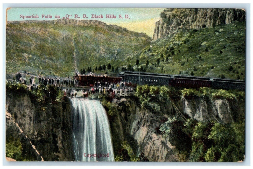 c1910 Spearfish Falls QRR Train Railroad Lake Black Hills South Dakota Postcard