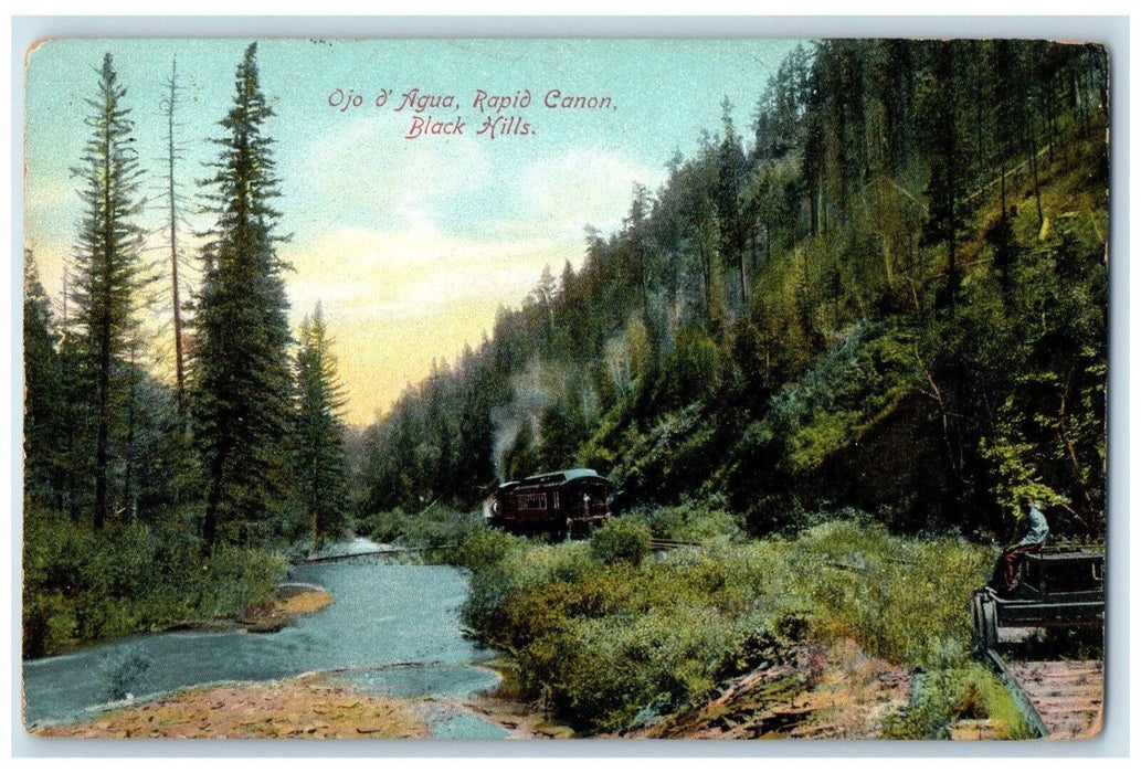 c1910 Ojo Agua Rapid Canon Locomotive Train Black Hills South Dakota SD Postcard