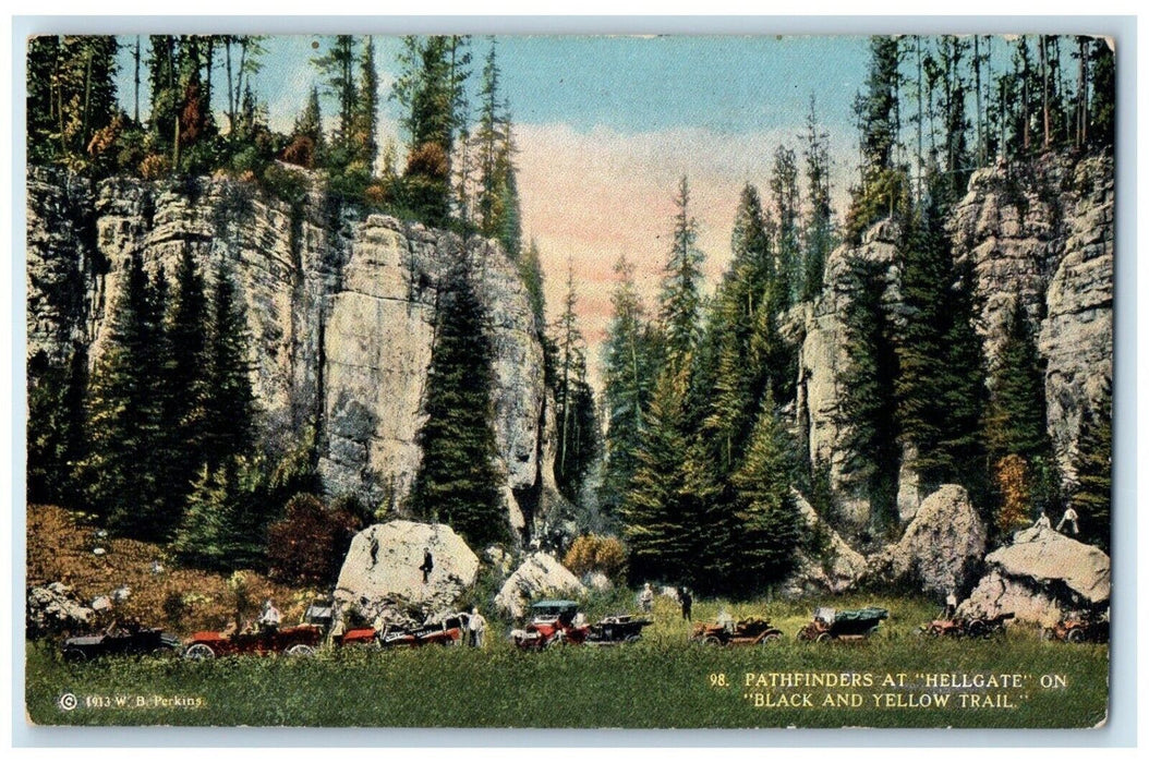 c1910 Pathfinders Hellgate Black Yellow Trail Black Hill South Dakota Postcard