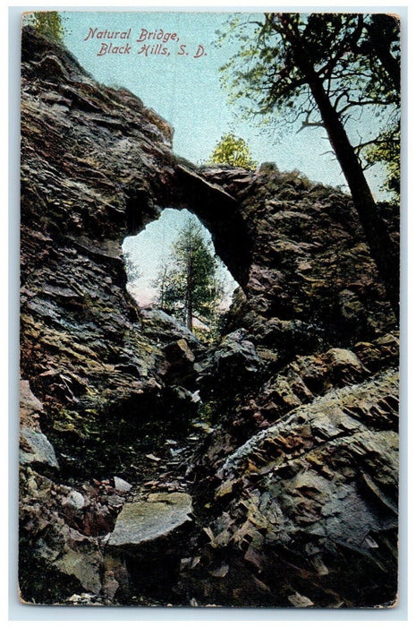 c1910 Natural Bridge Cliff Rocks Arch Black Hills South Dakota Vintage Postcard