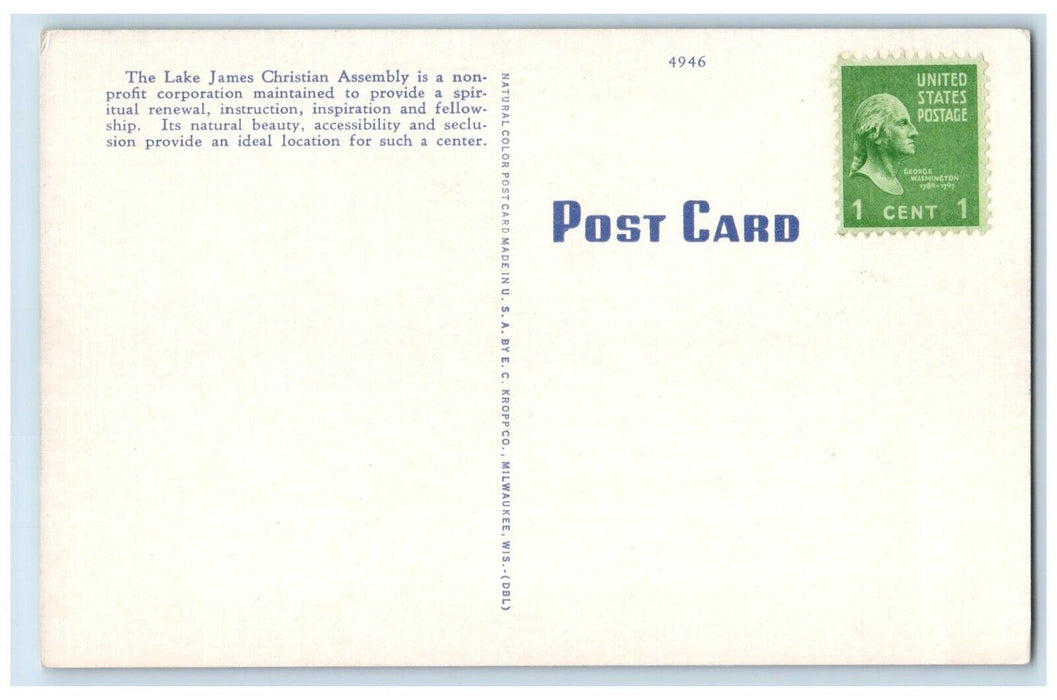 c1940 Lake James Assembly Grounds Street Road Exterior Angola Indiana Postcard
