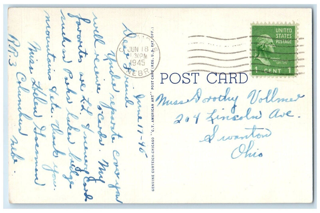 1945 Wayside Country Club Bridge Exterior Lake River Columbus Nebraska Postcard
