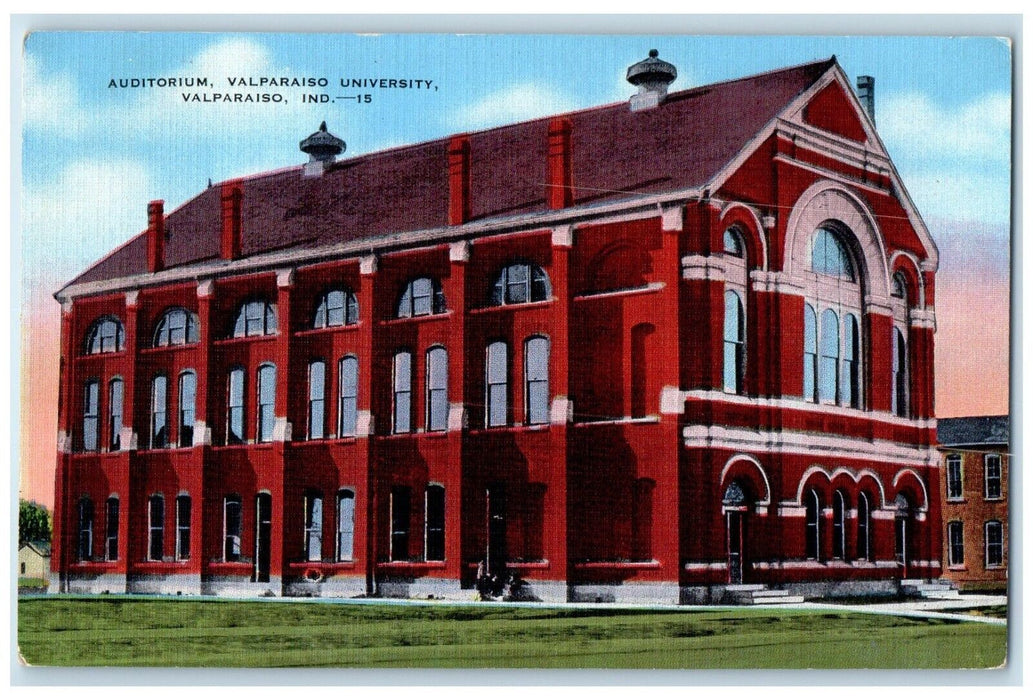 c1940 Auditorium Valparaiso University Exterior Valparaiso Indiana IN Postcard