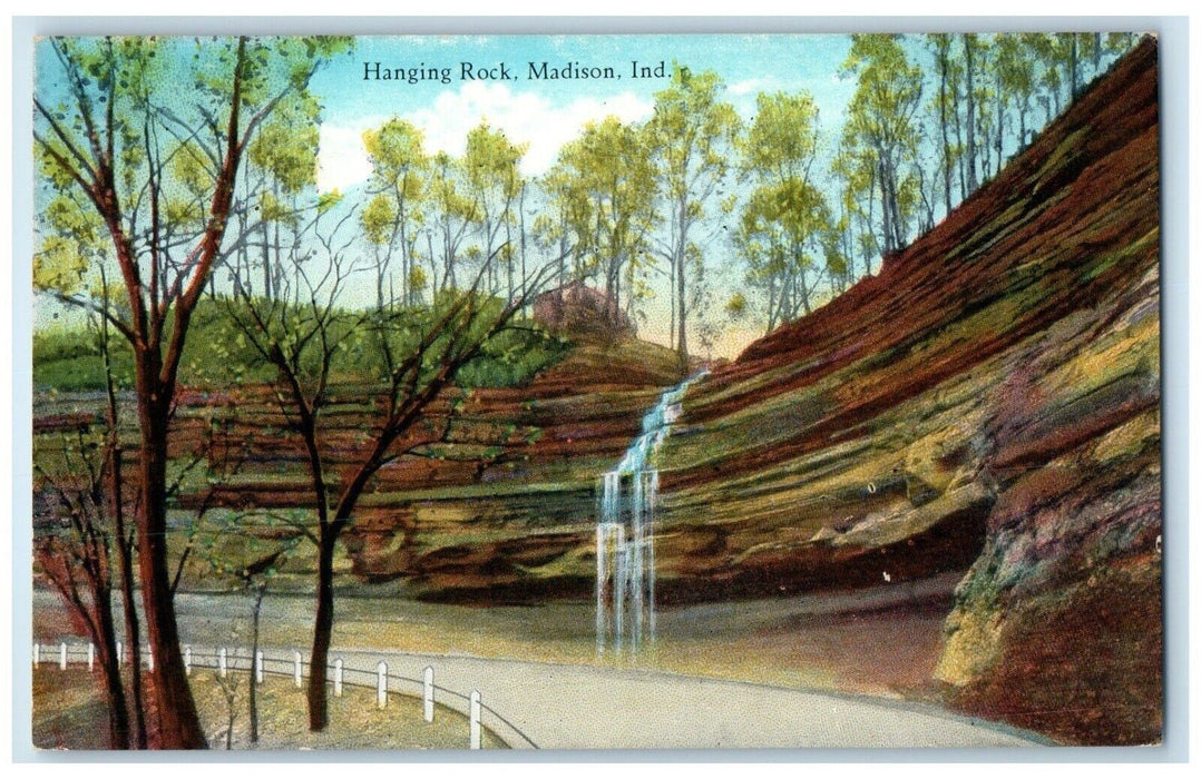 c1910 Hanging Rock Cliff Rock Falls Madison Indiana IN Vintage Antique Postcard